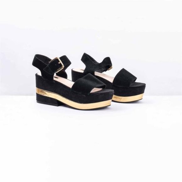 Topshop Platform Sandals with Gold Trim, heel height 1 inch - Picture 1 of 4